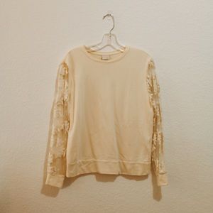 a. new. day. // white sweater with lace sleeves